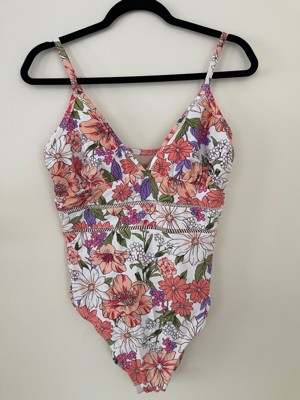 Kona Sol Coral, White & Green Floral One-Piece Swimsuit